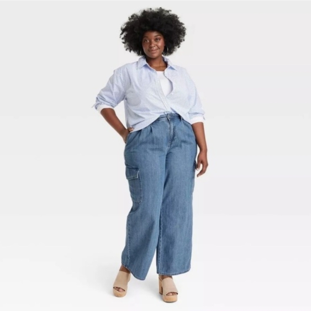 🔥 (5for$35) Universal Thread Blue Wide-Leg Cargo Jeans Size 16